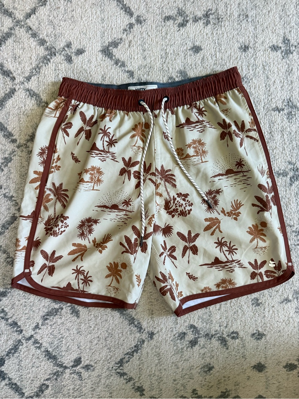 Men's Jetty Life Tropical Print Swim Shorts in Beige and Brown